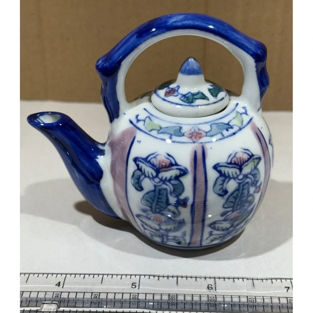 Vtg BEN RICKERT Miniature Teapot with Lid‎ SIGNED Round Shape Asian Style